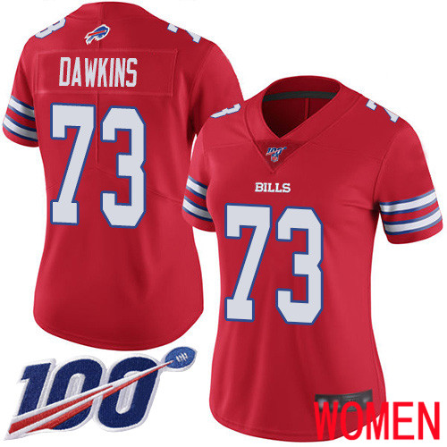 Women Buffalo Bills #73 Dion Dawkins Limited Red Rush Vapor Untouchable 100th Season NFL Jersey